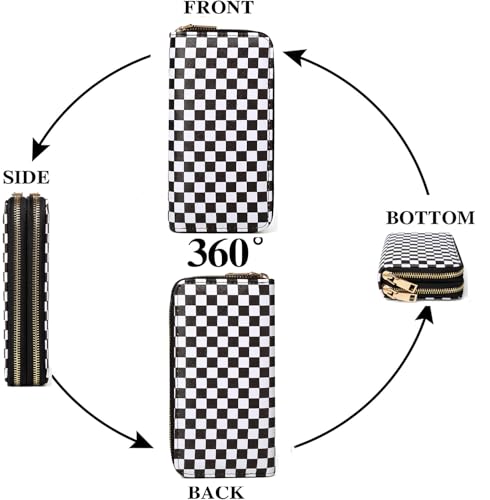 Checkered Wallets for Women Cute Large Capacity Black White Plaid Purse 2 Zippers Credit Card Holder (checkered)3