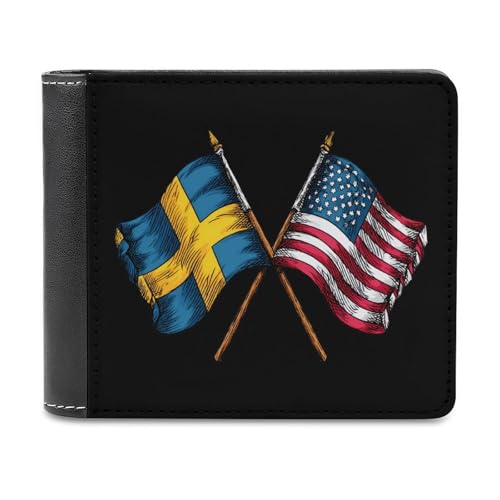 USA Friendship Nations Swedish Flag Bi-fold Wallet for Men Women Print PU Leather Slim Cash Card Holder