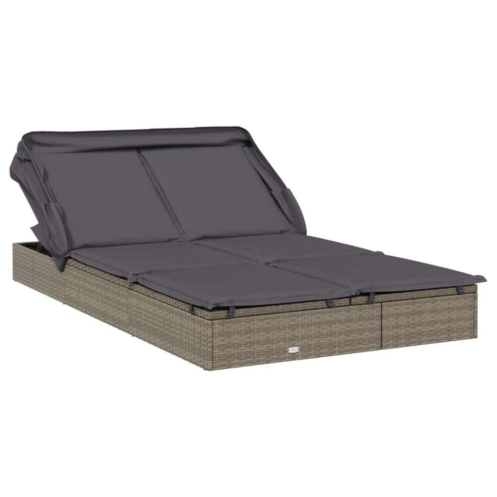 2-Personen-Sonnenliege mit Dach Grau 213x118x97 Poly Rattan Gartenliege Gartenmöbel Liegestuhl Relaxliege A790