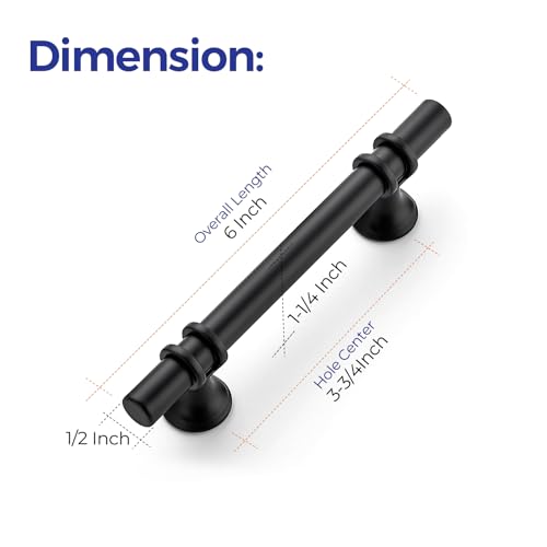 Ravinte 20 Pack 6 Inch Cabinet Pulls Kitchen Cupboard Handles with Round Base Matte Black Drawer Pulls Cabinet Handles 6" Length,3.75" Hole Center by Ravinte - Image 3