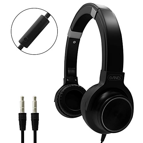 ANG® - Auriculares con cable, plegable, compacto, con cable, estéreo, con función giratoria, diadema ajustable, entrada de audio LINE-IN, para oficina/juego/ocio, color negro