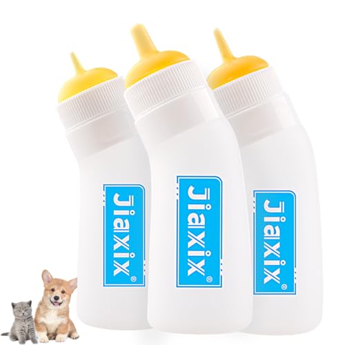 3 Pack Kitten Silicone Nursing Bottle,Silicone Feeding Nipple, Reusable Newborn Kitten Supplies, Suitable for Feeding Kitten, Puppy, Rabbit, Hamster (Yellow, Small+Medium+Large)
