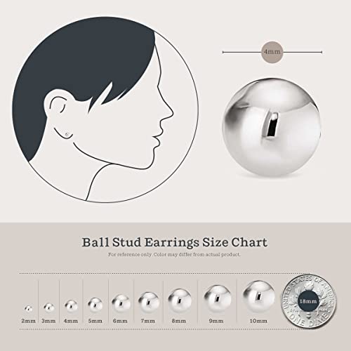 KEZEF Sterling Silver Ball Stud Earrings Hypoallergenic Earrings for Women | Available in Sterling Silver, Rose Gold, or 14K Gold Plated Silver (2mm-10mm)3