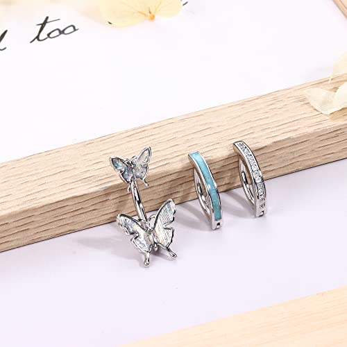 Orazio 9Pcs 14G Belly Button Rings For Women Surgical Steel Cute Butterfly Snake Heart Pearl Dangling Belly Rings Simple Reverse Curved Navel Rings Cz Opal Cliker Belly Rings Barbell Piercing Jewelry #TOP6