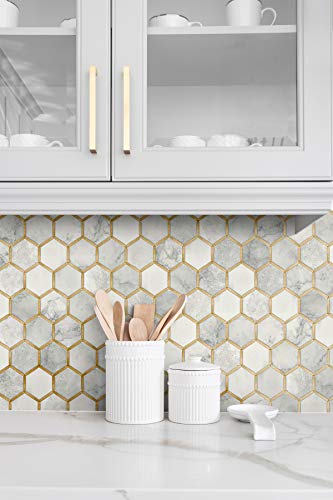 Nextwall Inlay Faux Hexagon Geometric Peel And Stick Wallpaper (Alaska Grey & Gold) #TOP2