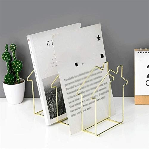 HBJWOV Magazine Holder File Sorter, Metal Electroplate 5 Slot Desk Organizer House Rack for Document, Folder, Letter and Book(D)