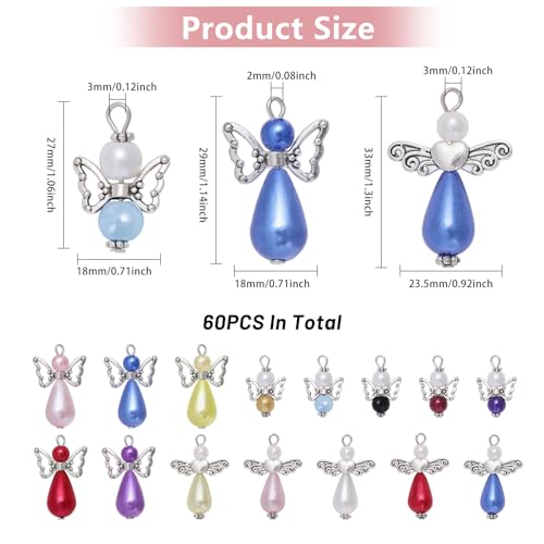 CHGCRAFT 60PCS Angel Wing Charms Colorful Angel Pendant Beads Angel Beads Pendants Angel Wing Charms Pendant Decorations DIY Jewelry Making Necklace Bracelet Earring Keychain Findings Crafts - Image 2