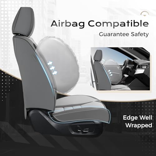 Image of Coverado Car Seat Covers Full Set, Nappa Leather Seat Covers for Cars, Car Seat Protector Car Seat Cushion, Front and Back Seat Protectors Cushions Universal Fit for Most Cars (Gray&Light Gray)