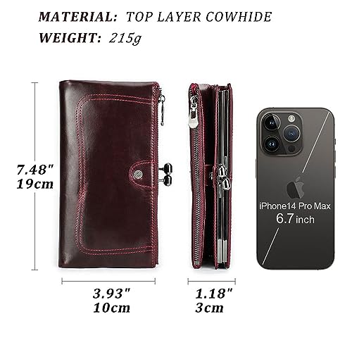 Image of CONTACTS Kiss Lock Wallet for Women Leather Kiss Clasp Purse Bifold Wallets Card Phone Holder Clutch with Rfid Blocking (Red)
