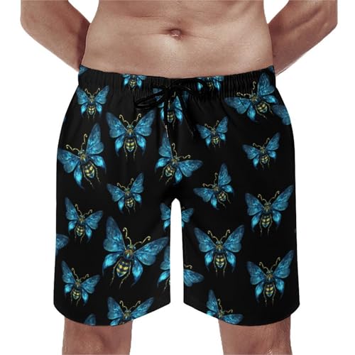 Bee with Butterfly Wings Mens Swim Trunks Quick Dry Beach Swimming Shorts with Mesh Lining and Pockets