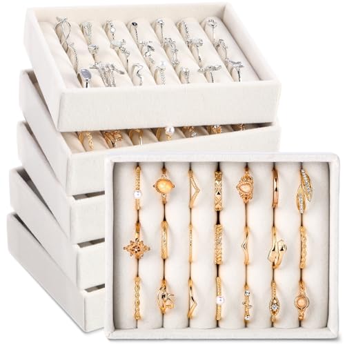 6 Beige 7-Slot Ring Trays