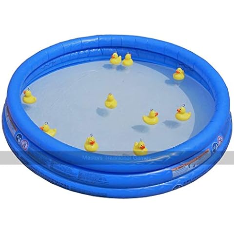 Masters Premium Hook a Duck - 10 x Weighted 8cm Ducks, 3 x Wooden Rods and Inflatable Pool Cover