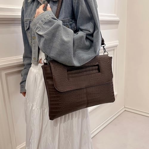 Image of Women Classic Crocodile Pattern Faux Leather Clutch Purse Oversized Female Shoulder Bag Messenger Handbag