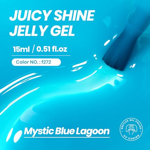 Image of Beetles Blue Gel Nail Polish, 15ML Summer Jelly Gel Polish Sheer Translucent Effect Neutral Gel Soak Off UV Mystic Blue Lagoon Series French Nail Art Manicure Salon Gift for Women