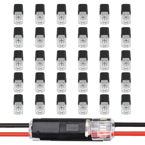ANABO 30PCS D2 Double Wire Plug-in Connectors for 18–22AWG, Solderless Quick Electrical Connectors with High Conductivity for LED Strip Lights, Automotive Wiring & DIY Electrical Projects