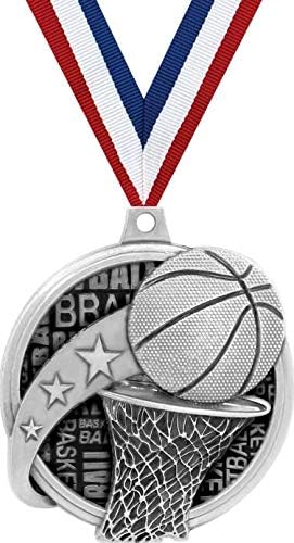 Basketball Medals - 2" Kudos Basketball Hoop Award Medals Silver Prime