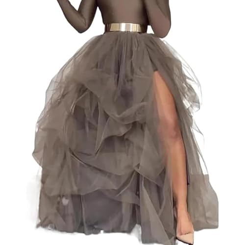 Women's Tulle Maxi Skirt Floor Length Layered Elastic High Waist Split Skirt Club Party A-Line Puffy Mesh Tutu Skirt