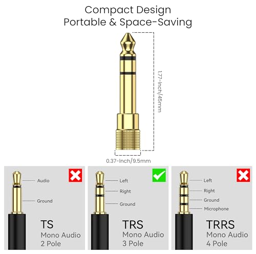 Tobfit 3 x adapter jack 6,35 mm męski na 3,5 mm