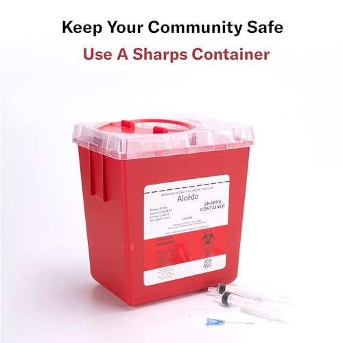 Image of Alcedo 2 Quart Sharps Container (1-Pack) for Needle & Syringe Disposal | Small & Portable, Built-In Needle Removal Port, Clear Lid, Ideal for Home, Travel & Professional Use