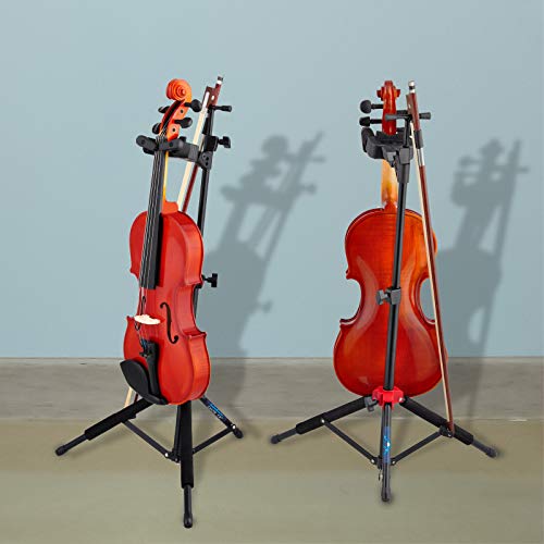 EASTROCK Violin Stand Portable Black Tripod Viola Stand and Height Adjustable with Bows Hook Holder,Automatic Locking Hook & Soft Pad Material(Violin Stand)