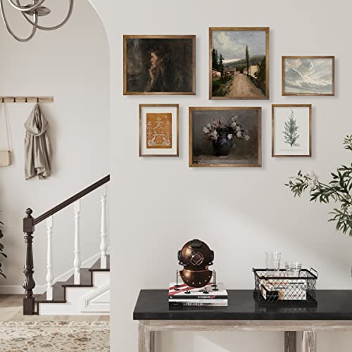 Vintage Farmhouse Wall Decor - Flower Portrait Neutral Wall Art For Boho French Country Kitchen, Bathroom, Bedroom Picture Poster Print, Brown Room Decor Aesthetic Botanical Cottagecore 6 Set Unframed #TOP4