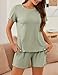 Ekouaer Schlafanzug Damen Kurz Gestrickt Zweiteiliger Pyjama Set Kurzarm Nachtwäsche Sleepwear Hausanzug Loungewear Hellgrün L