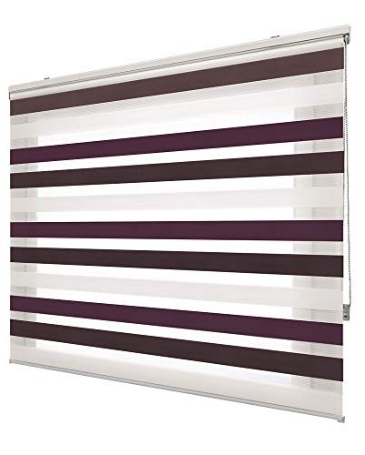 Decorestor Estores enrollables Noche y Dia A Medida. Anchos Desde 40 a 180 cm Control Total de la luz, Violeta - Marrón - Blanco Persianas enrollables para Ventanas y Puertas Medida básica 150x250