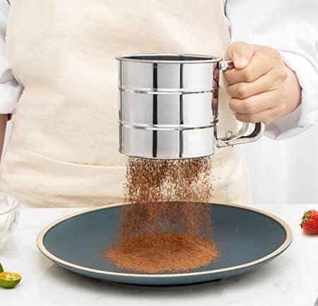 Image of Stainless Steel Flour Sifter for Baking, Durable Mesh Sieve with Comfortable Handle, Atta Shifter (Semi Automatic), 12L x 12W x 15H cm, Silver