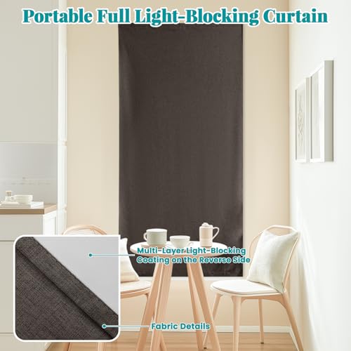 Image of 100% Blackout Self Adhesive Curtains Portable Curtain Simple and Easy to install Bedroom Window Thermal Lnsulated Kitchen Room Darkening Black Small Drapes, W35 x L72 inch, 1 Panel, Dark Brown