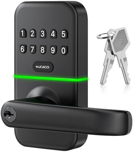 Smart Door Handle Lock with Keypad: Kucacci Keyless Entry Digital Knob for Front Door - Electronic Smart Lock with Keypad - Exterior Code Door Knob - Easy Installation