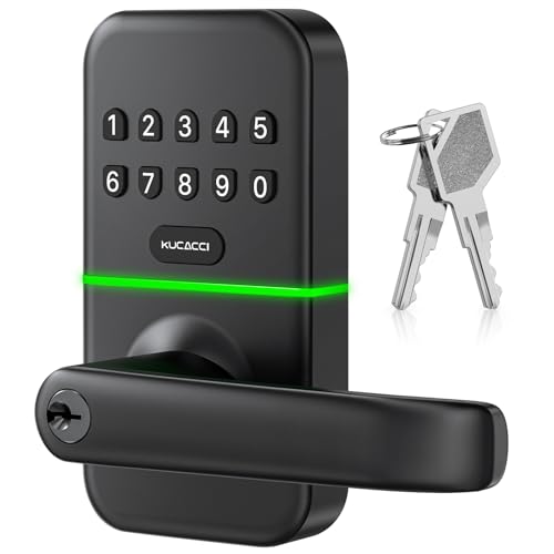 Smart Door Handle Lock with Keypad: Kucacci Keyless Entry Door Lock – Fingerprint Smart Lock for Front Door – Electronic Door Lock with Digital Keypad – Exterior Code Door Lock – Easy Installation
