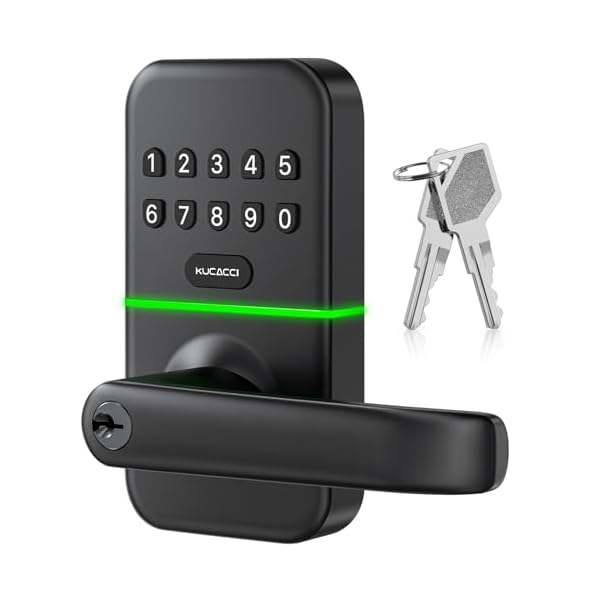 Smart Door Handle Lock with Keypad: Kucacci Keyless Entry Door Lock – Fingerprint Smart Lock for Front Door – Electronic Door Lock with Digital Keypad – Exterior Code Door Lock – Easy Installation