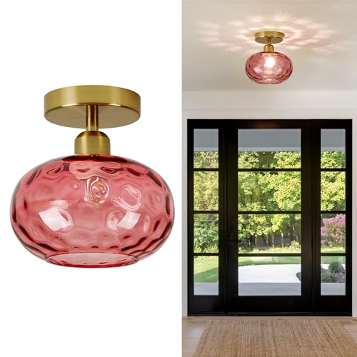 Luafac Red Glass 7.9 Inch Semi Flush Mount