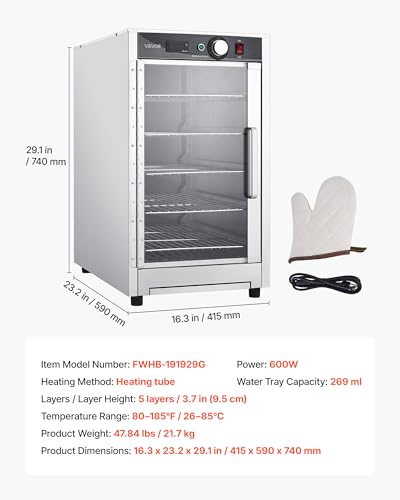 Image of VEVOR Electric Hot Box Food Warmer, 5-Tier Commercial Warming Cabinet with Water Tray, Glass Door and Adjustable Shelves, Stainless Steel Food Warmer Cabinet, for Restaurant, Kitchen, Pizza, Chicken