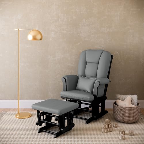 Image of Storkcraft Tuscany Glider and Ottoman with Lumbar Pillow, Black /Gray