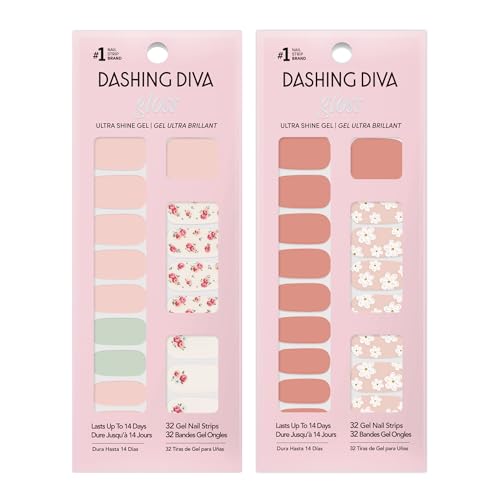 Dashing Diva Gloss Nail Strips Bundle - The Vintage Florals Collection - So Very Victorian & Heavens Gate - UV Free, Chip Resistant, Long Lasting Gel Stickers - Contains 2 Sets