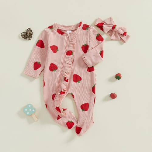 Nebworn Baby Girl Footie Jumpsuit Long Sleeve Ruffle One Piece Waffle Romper Bodysuit Coming Home Fall Clothes Set2