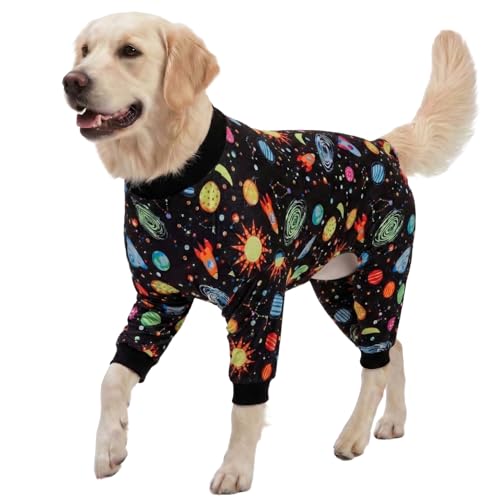 LovinPet Pitbull Jammies, Big Dogs Onesies, Big Dog Pajamas, Post Surgery, Wound Care, Lightweight Stretchy Fabric, Interstellar Black Print, Dog Jumpsuit, Anti Licking, Pet PJ's, Large