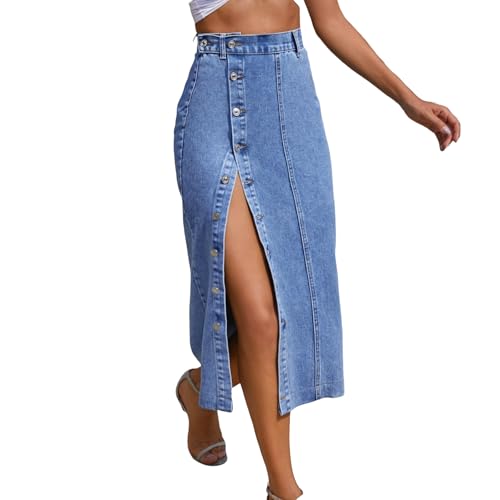 Jeans Pants Trousers Denim Women's Button Irregular Split Denim High Waist Washed Skirt