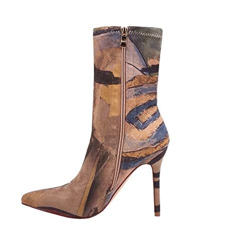 vivianly Women's Sexy Pointy Toe Stiletto Heels Ankle Boots Printed Stretchy Sock Booties4