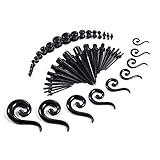 BodyJ4You 54 Pieces Gauges Kit Black Spiral Hanger Tapers and Plugs 14G-00G Stretching Kit - 27 Pairs