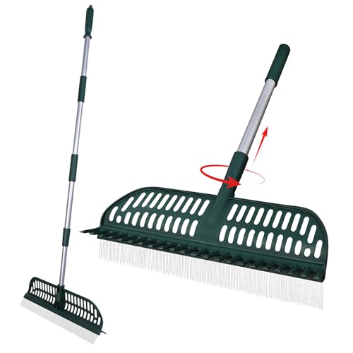 Artificial Turf Rake Double-Sided Turf Brush Rake with 35-56 Inch Adjustable Steel Handle Turf Rake for Artificial Grass Pet Hair Leaves & Debris If Any Assembly Issues Contact Us