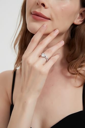 THELANDA Genuine Moissanite or Simulated 1CT Heart Shape Diamond Sterling Silver Crossover Infinity Split Shank Halo Promise Engagement Ring4