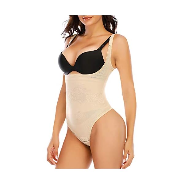 Shapewear-Bodysuit-Thong-for-Women-Tummy-Control-Open-Bust-Seamless-Body-Shaper-Waist-Slimmer Werena Women Shapewear Bodysuit Thong Control Underwear (beige-63, Small)