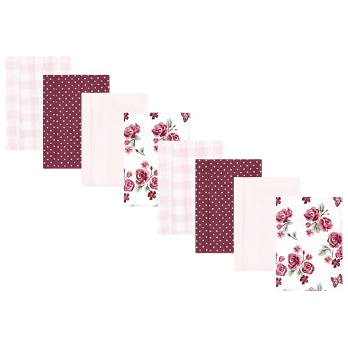 Image of Hudson Baby Cotton Poly Flannel Burp Cloths Multipack, Sweet Roses 8-Pack, One Size