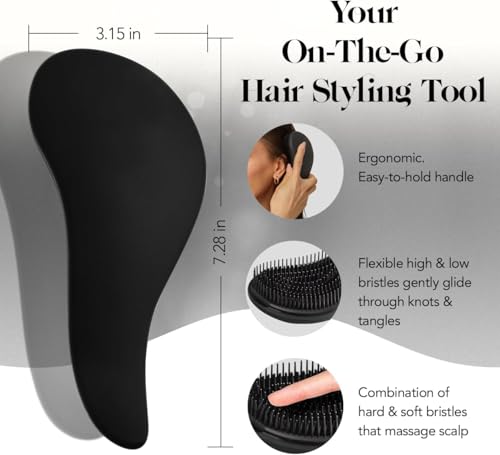 Image of Kitsch Detangle Brush - Gentle Curly Hair Brush All Hair Types - Black | Flexible Bristles for All Hair Types - Dry or Wet Detangling Hair Brush for Women & Men, Detangle Brush for Adults & Kids