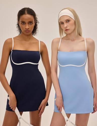 Womens Tennis Dress with Built in Shorts Sleeveless Square Neck Mini Sundress Athletic Golf Workout Summer Outfits3