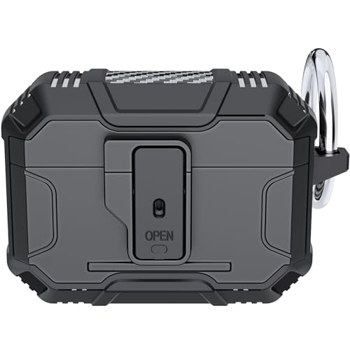 AKABEILA Funda para AirPods Pro 3 2025 con mosquetón, funda de carga desplegable de doble capa para AirPods Pro de 3 generaciones, LED frontal visible