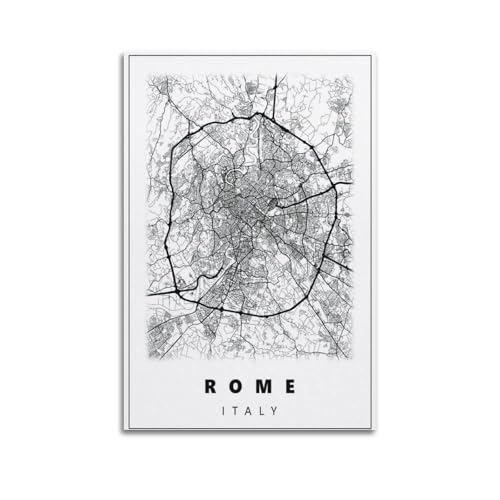 Poster di viaggio con mappa stradale circolare di Roma, poster moderno artistico da parete su tela, decorazione estetica 40 x 60 cm, senza cornice