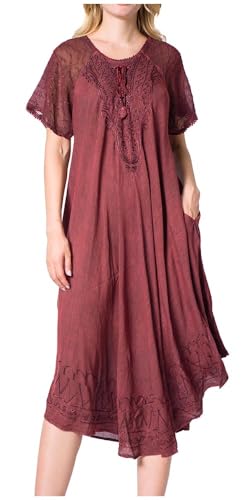 Image of Sakkas Egan Long Embroidered Caftan Dress /Cover Up with Embroidered Cap Sleeves